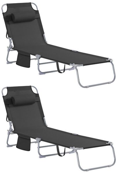 SoBuy Gartenliege OGS35x2, 2-er Set Sonnenliege klappbar, Gartenliege Liegestuhl, 2er Set, Strandliege mit Kopfkissen und Seitentasche
