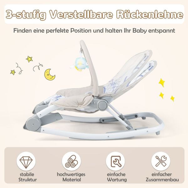 2 in 1 Babywippe klappbar tragbare Babyschaukel mit 3-stufig verstellbarer Rückenlehne Grau