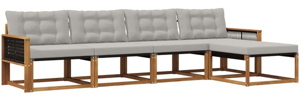 vidaXL Outdoor-Sofagarnitur mit Kissen 5 pcs Natürlich und Hellgrau 3381359