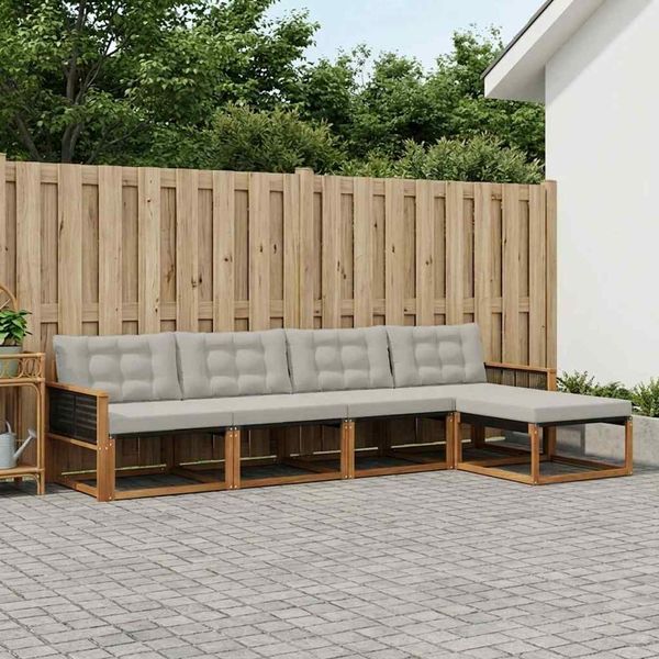 vidaXL Outdoor-Sofagarnitur mit Kissen 5 pcs Natürlich und Hellgrau 3381359