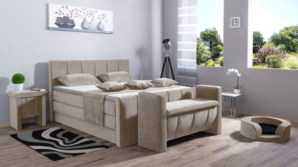 Meisterbetten Boxspringbett Roki 140x200 in VS-Creme, Matratzenbezug Nano, Ergoflex-Topper, mit Fussteil