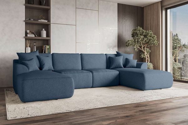 99rooms Gusto Wohnlandschaft Strukturstoff NEVE Dunkelblau mit Schlaffunktion