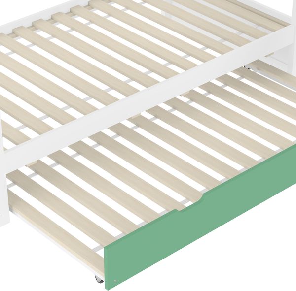 90X200 Haus-Etagenbett mit Rutsche und Ausziehbett, Weiß+Grün Bild 9