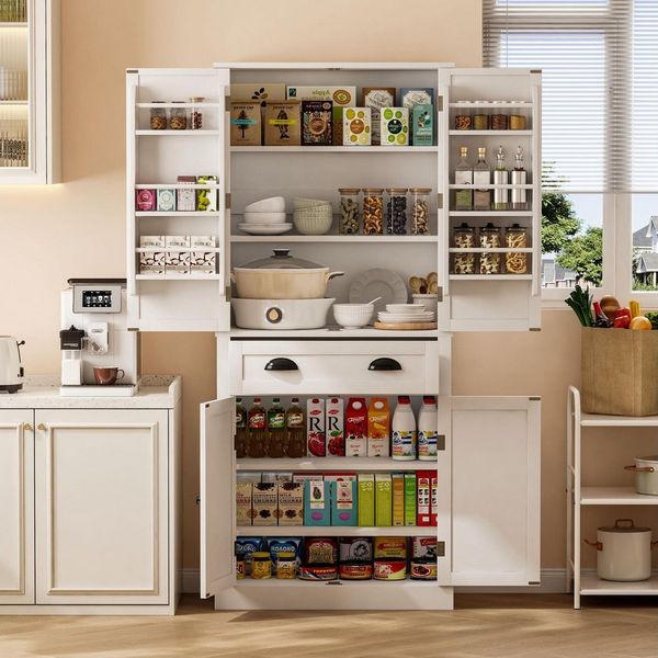 Merax Mehrzweckschrank mit 4 Türen und 1 Schublade (1-St, 182x80x40cm) Hochschrank Küchenschrank mit verstellbaren Einlegeböden