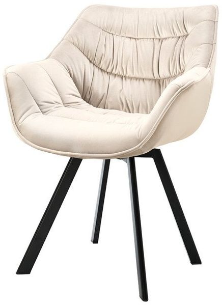 riess-ambiente Polsterstuhl THE DUTCH COMFORT champagner beige/schwarz - Samt, Metallbeine, Retro (Einzelartikel, 1 St), Drehstuhl mit Auto Return Funktion - ideal f. Küche, Wohn- & Esszimmer