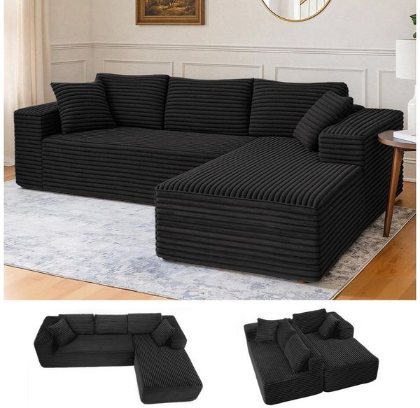COMHOMA Sofa Big-Sofa, L-förmige Sofa, Couch Ecksofa, Chaiselongue Schlafsofa, mit tiefer Sitzfläche und breiten Armlehnen, Cordstoff