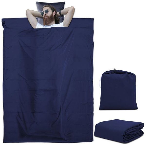 Intirilife Schlafsack (Schlafsack 115 cm x 210 cm in DUNKEL BLAU), Reise Hüttenschlafsack - Dünner Schlafsack Reiseschlafsack - Polyester