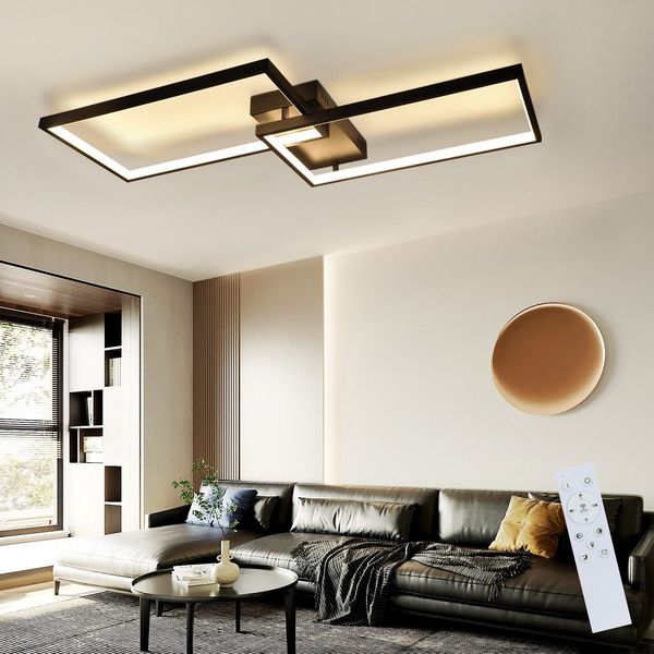 ZMH LED Deckenleuchte Wohnzimmer Deckenlampe Schwarz Modern 80CM Wohnzimmerlampe Dimmbar mit Fernbedienung 48W Schlafzimmerlampe Rechteck Metall-Design für Schlafzimmer Kinderzimmer küchen