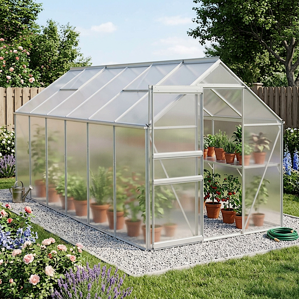 Aluminium Gewächshaus Treibhaus 370 x 190 x 195 cm Tomatenhaus Pflanzhaus Gartenhaus