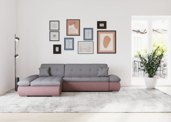 DOMO collection Ecksofa Moric, L-Form, XXL-Sofa - Breite 300cm, wahlweise mit Bettfunktion und Armteilverstellung, beere-grau