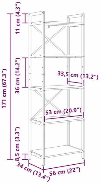 vidaXL Bücherregal Schwarz Eichen-Optik 56 x 34 x 171 cm Holzwerkstoff 883862 Bild 11