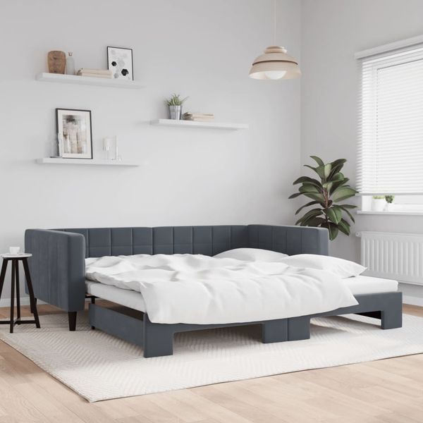 vidaXL Tagesbett Ausziehbar Dunkelgrau 100x200 cm Samt 3196699