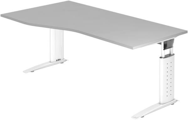 bümö höhenverstellbarer Schreibtisch U-Serie 180x100 grau, Gestell in weiß - großer PC Tisch für's Büro manuell höhenverstellbar, Computertisch verstellbar, US-18-5-W