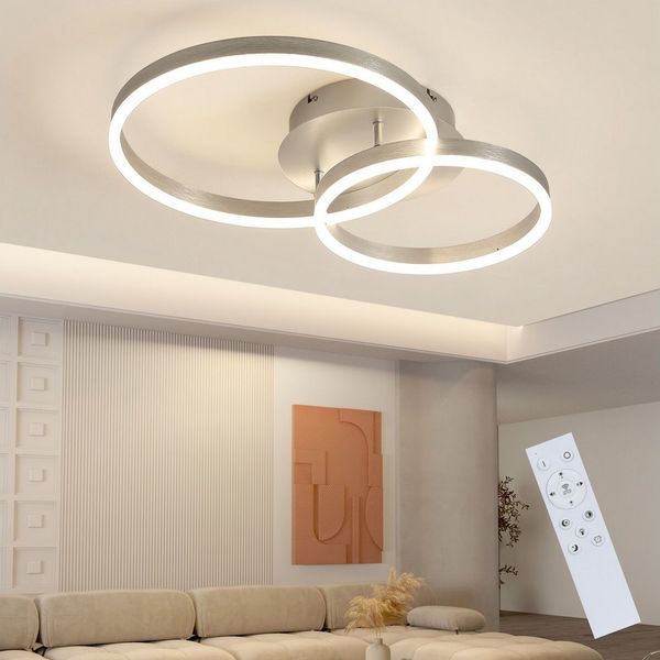 ZMH LED Deckenleuchte Dimmbar Schwarz/Gold Ringe Deckenlampe Modern 46/74W Wohnzimmer, Augenschutz, Einfache Installtion, LED fest integriert, 3000-6500K, Metall aus Acryl Schlafzimmerlampe mit Fernbedienung