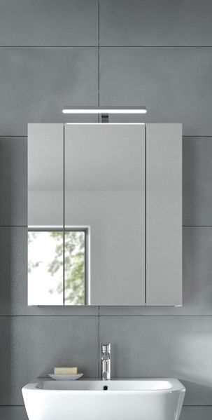 furnling Badezimmerspiegelschrank Ivy (1-St) 3 Türen, 9 Fächer, mit LED-Beleuchtung, Breite 60 cm, weiß