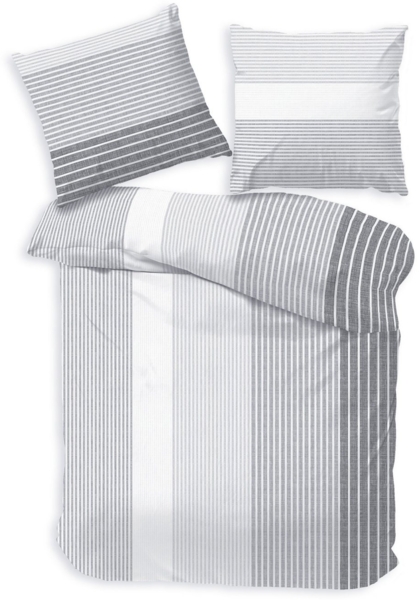 Träumschön Bettwäsche Premium Set aus Baumwolle 135x200 oder 155x220 cm, Gestreift grau, Baumwolle, 2 teilig, mit Reißverschluss, luftig und leichte Sommerbettwäsche