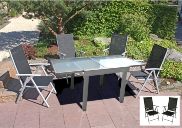 7tlg. Tischgruppe, Alu, schwarz, NOLA