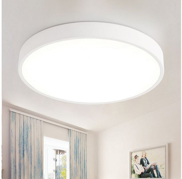 style home LED Deckenleuchte Flach Rund Deckenlampe aus Metall, Warmweiß 3000K, 24W/36W/48W, LED fest integriert, nicht dimmbar, Warmweiß 3000K, Weiß 50*50*4cm für Schlafzimmer Wohnzimmer Küche Büro Flur Diele