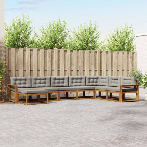 vidaXL Outdoor-Sofagarnitur mit Kissen 8 pcs Natürlich und Hellgrau 3368004