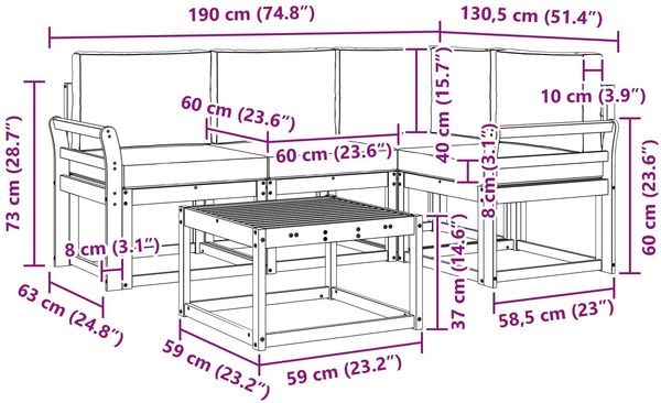 vidaXL Outdoor-Sofagarnitur 5 pcs Weiß und Hellgrau 59 x 59 x 37 cm 3387595 Bild 7