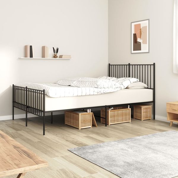 vidaXL Bettgestell mit Kopf- und Fußteil Metall Schwarz 140x200 cm 350883