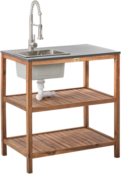 Outdoor-Kücheninsel mit Spüle BRUCOLI Akazienholz Braun Silber