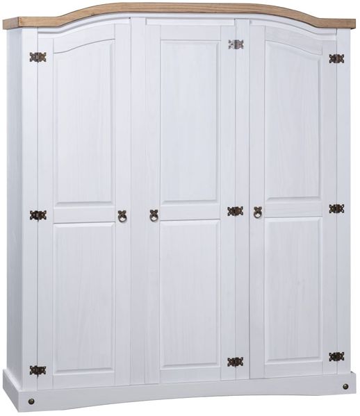 vidaXL Kleiderschrank Mexiko-Stil Kiefernholz 3 Türen Weiß 282622