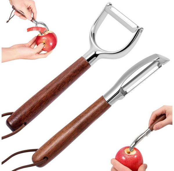 FOUORTUNATE-BEE Gemüsehobel 2er Set Sparschäler Edelstahl I Y Schäler Holzgriff Küche, Für Obst Gemüse Kartoffeln Apfel Karotte Küchenhelfer leicht