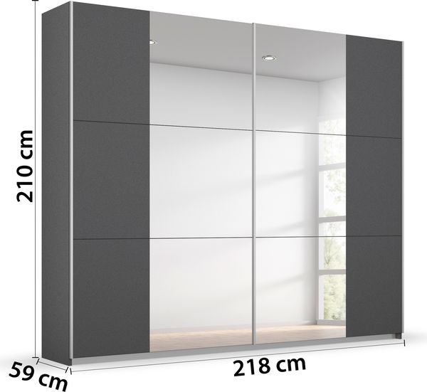 rauch Kleiderschrank; Schwebetürenschrank KRONACH, 2-türig, 2 Spiegeltüren, Graumetallic, 218 x 210 x 59xcm Bild 4