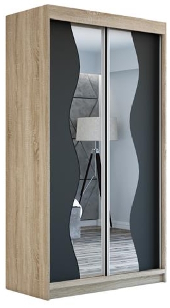 Schwebetürenschrank RIMA 2-türig Schrank 180 cm (mit Spiegel) Farbe: Sonoma , schwarz