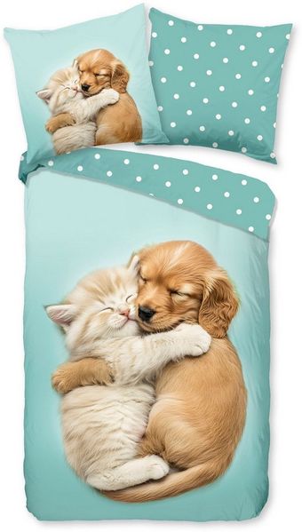 good morning Kinderbettwäsche Paxy, Renforcé, 2 teilig, Baumwolle, Renforcé, Wendeoptik, Kind, Hund, Katze