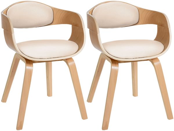 2er Set Stühle LONDON Kunstleder - 73x49x46cm, Natur/Creme Kunstleder Holz Gestell Konferenzstuhl Wartezimmerstuhl