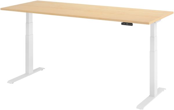 bümö elektrisch höhenverstellbarer Schreibtisch 200x80 cm in Ahorn, Gestell weiß mit Memory-Steuerung, elektrischer Bürotisch höhenverstellbar Gaming Tisch, XDKB20-3-W