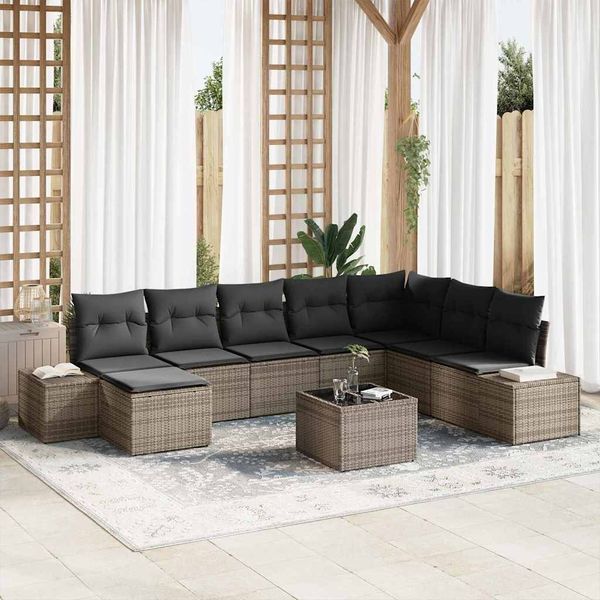 vidaXL Garten-Sofa-Set mit Kissen mit Speicher 8 pcs Grau Poly-Rattan 3355858