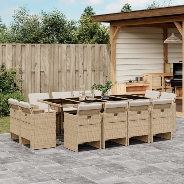 vidaXL 13-tlg. Garten-Essgruppe mit Kissen Beige Poly Rattan 3277809