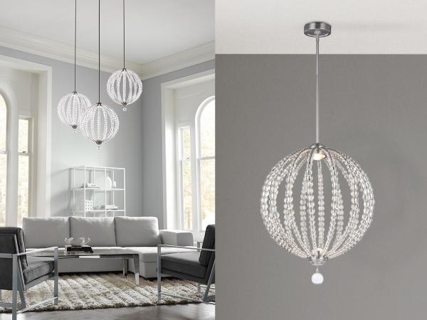 LED Designer Pendelleuchte Groß OBERLIN Kugel mit Perlen aus Kristallglas Ø 50cm