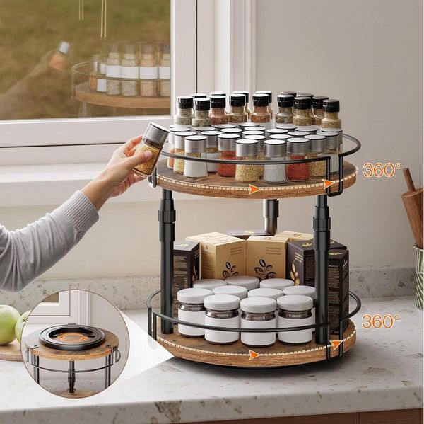 Hoobro Gewürzkarussell Küchenregal, 2-stufig höhenverstellbar, (drehbar, Gewürzständer, Küchen-Organizer), Gewürzhalter, für Küchenarbeitsplatte, Schrank, Esstisch
