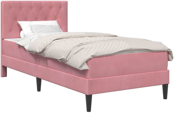 vidaXL Bettgestell mit Matratze mit Kopfteil Rosa 100 x 200 cm Samt 3415033 Bild 2