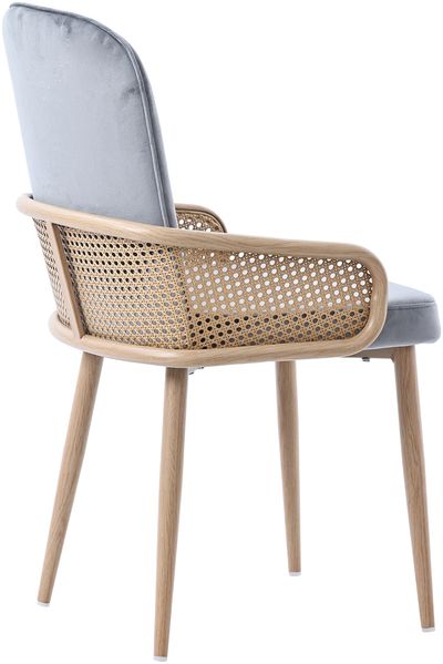 Merax Esszimmerstuhl aus Samt, 2er-Set, Rattan-Design, Wohnzimmer, Schlafzimmer, Mit vier Metallbeinen (Holzmaserungseffekt), Grau Bild 9