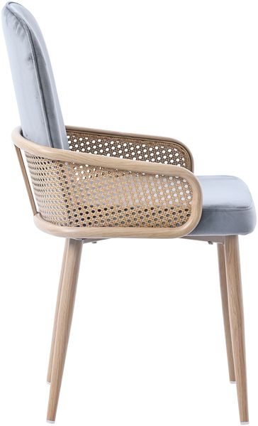 Merax Esszimmerstuhl aus Samt, 2er-Set, Rattan-Design, Wohnzimmer, Schlafzimmer, Mit vier Metallbeinen (Holzmaserungseffekt), Grau Bild 7