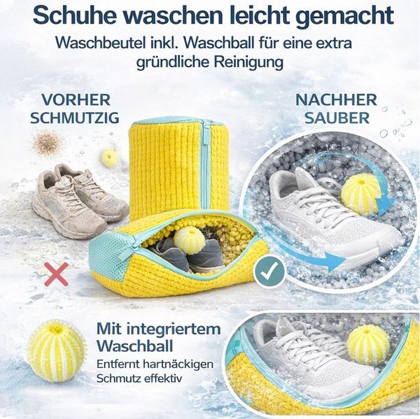 Mutig Wäschesack 2 Stück Schuhwaschbeutel Waschmaschine, Wiederverwendbar (mit Reißverschluss, Plüsch Wäschesack, 360° Reinigungsflusen), Schutz für Schuhe, Sneaker, Tennisschuhe
