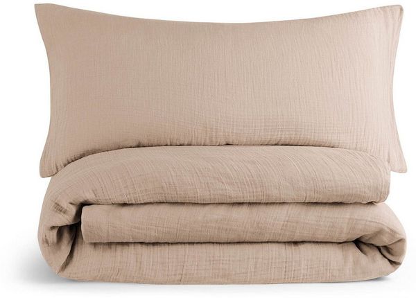 Blumtal Bettwäsche Musselin 100% Baumwolle im Set, Kopfkissenbezug & Deckenbezug, 2 teilig, Taupe