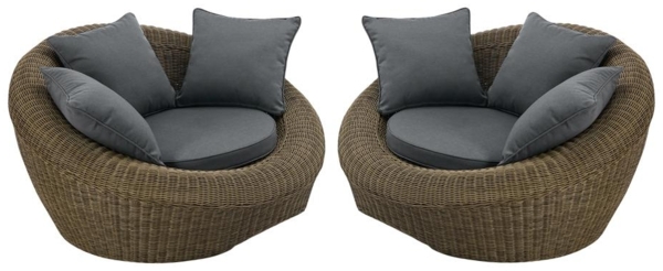 Vente-unique - Gartensessel 2er-Set - Polyrattan - Holzfarben dunkel - WHITEHEAVEN von MYLIA
