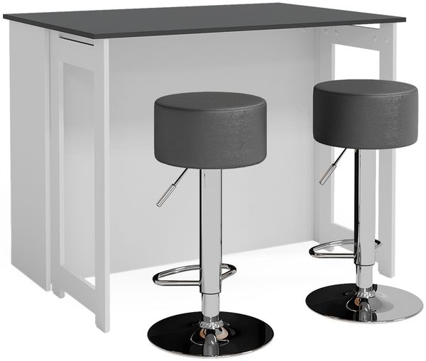 Bartisch-Set Dominic Anthrazit/Weiß 116 x 37 cm mit 2 Barhockern Vicco