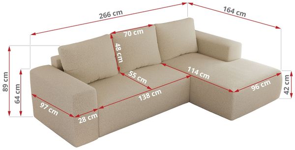 Ecksofa mit Schlaffunktion, Bettkasten und losen Kissen für das Wohnzimmer - TRENTINO - Beige Boucle - links Bild 7