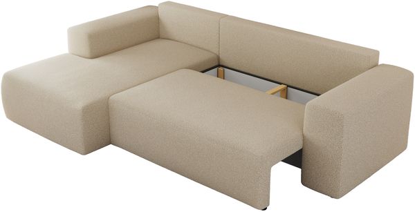 Ecksofa mit Schlaffunktion, Bettkasten und losen Kissen für das Wohnzimmer - TRENTINO - Beige Boucle - links Bild 6