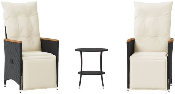 vidaXL 3-tlg. Bistro-Set mit Kissen Schwarz Poly Rattan 365678