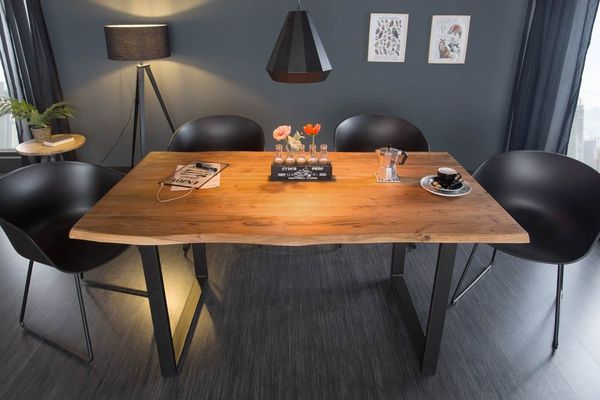 riess-ambiente Baumkantentisch MAMMUT 140cm braun/schwarz - Akazie, Massivholz, U-Gestell, lackiert (Einzelartikel, 1-St), Industrial Design & bis zu 6 Personen – ideal für Dein Loft-Esszimmer