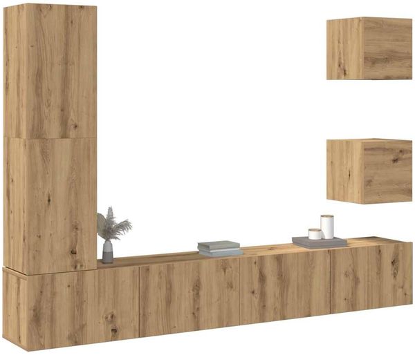 vidaXL 5-tlg. TV-Schrank-Set Wandmontage Artisan-Eiche Holzwerkstoff 3329202