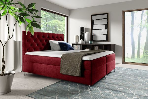 Boxspringbett Schlafzimmerbett AMBRE 140x220cm in Stoff Fresh Rot